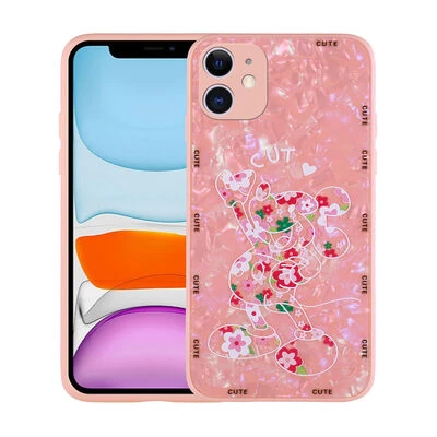 iPhone 11 Kılıf Desenli Sert Silikon Mumila Kapak Pembe Fare