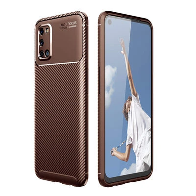 Oppo A52 Kılıf Karbon Desenli Şık Negro Premium Silikon Kapak Kahverengi