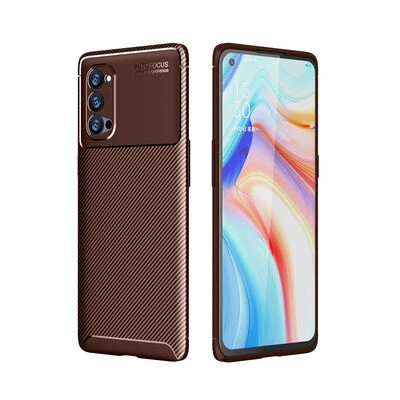 Oppo Reno 4 Pro 5G Kılıf Karbon Desenli Şık Negro Premium Silikon Kapak Kahverengi