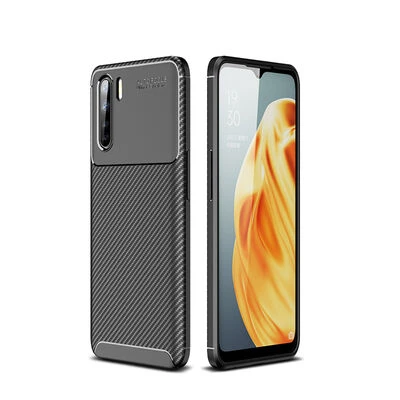 Oppo A91 Kılıf Karbon Desenli Şık Negro Premium Silikon Kapak Siyah