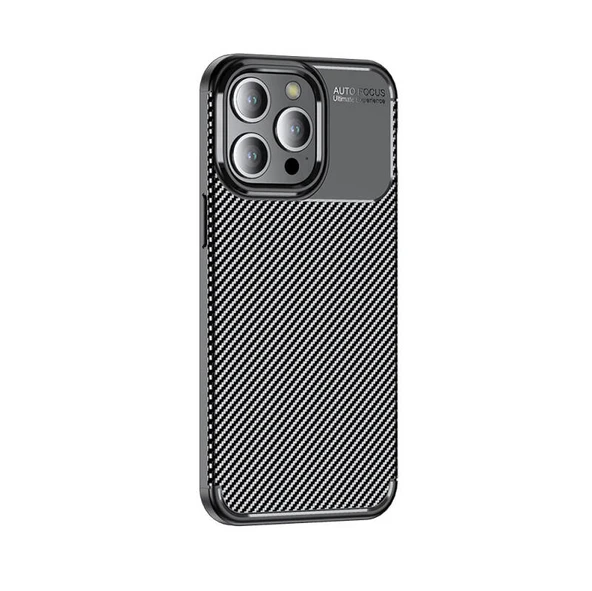 iPhone 15 Pro Max Kılıf Karbon Desenli Şık Negro Premium Silikon Kapak Siyah