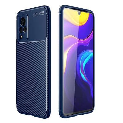 Vivo V21 Kılıf Karbon Desenli Şık Negro Premium Silikon Kapak Lacivert