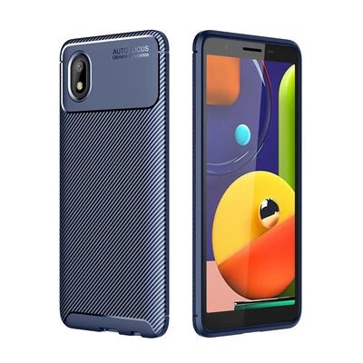 Samsung Galaxy A01 Core Kılıf Karbon Desenli Şık Negro Premium Silikon Kapak Lacivert
