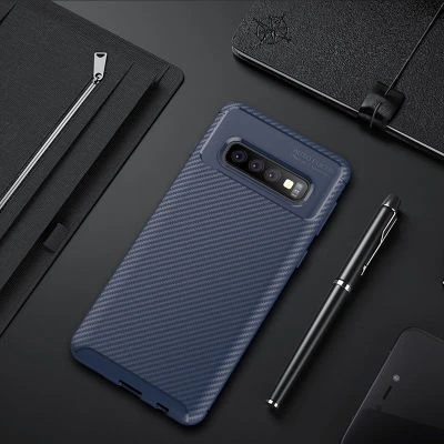 Samsung Galaxy S10 Kılıf Karbon Desenli Şık Negro Premium Silikon Kapak Lacivert