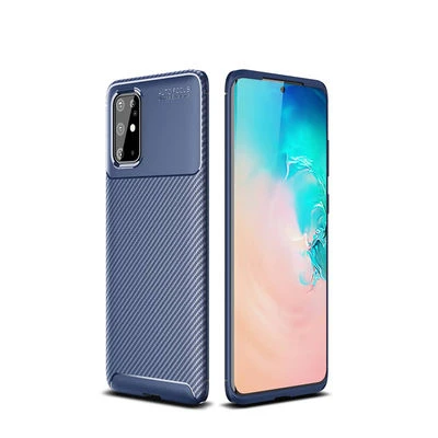 Samsung Galaxy S20 Plus Kılıf Karbon Desenli Şık Negro Premium Silikon Kapak Lacivert