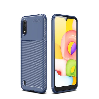 Samsung Galaxy A01 Kılıf Karbon Desenli Şık Negro Premium Silikon Kapak Lacivert