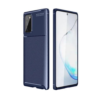 Samsung Galaxy Note 20 Kılıf Karbon Desenli Şık Negro Premium Silikon Kapak Lacivert