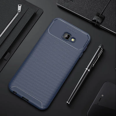 Samsung Galaxy J4 Plus Kılıf Karbon Desenli Şık Negro Premium Silikon Kapak Lacivert