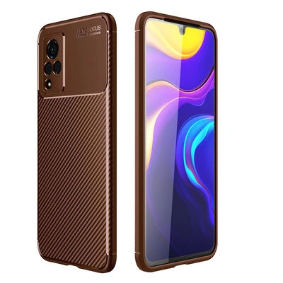 Vivo V21 Kılıf Karbon Desenli Şık Negro Premium Silikon Kapak Kahverengi