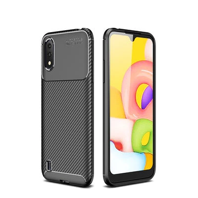 Samsung Galaxy A01 Kılıf Karbon Desenli Şık Negro Premium Silikon Kapak Siyah