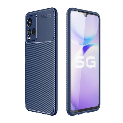 Vivo Y21S Kılıf Karbon Desenli Şık Negro Premium Silikon Kapak Lacivert