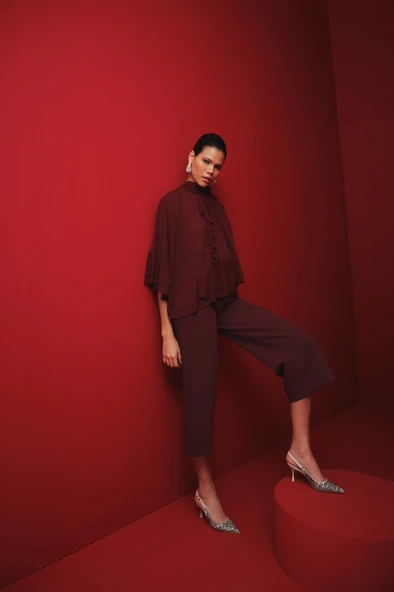 Muggo MİDNİGHT Kadın Sivri Burun Leopar Detaylı Arkası Açık Günlük Klasik Topuklu Abiye Ayakkabı