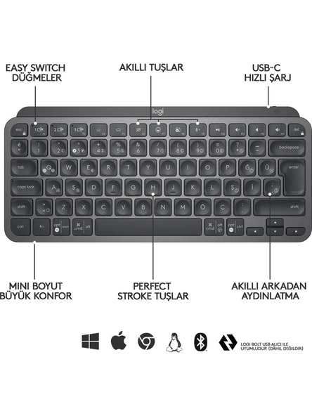 Logitech MX Keys Mini 920-010504 TKL Q Kablosuz Klavye - 4