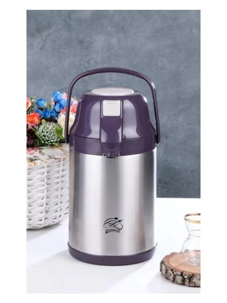 Cooker Pompalı Çelik Termos Mor 2,5 litre