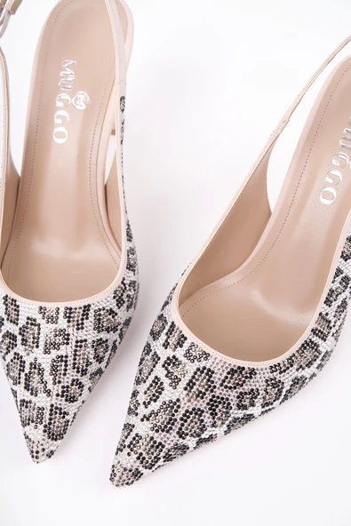 Muggo MİDNİGHT Kadın Sivri Burun Leopar Detaylı Arkası Açık Günlük Klasik Topuklu Abiye Ayakkabı - 11