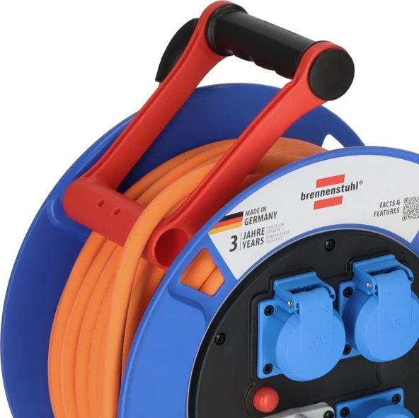 Brennenstuhl Camping Serisi IP44 Lisanslı Emniyet Şalterli  3 Yıl Garantili 25 Metre Uzatmaya Sahip Makaralı Kablo H07RN-F 3G2.5 - 4