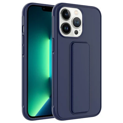 iPhone 14 Pro Kılıf Şık ve Stantlı QStand Premium Kapak Lacivert