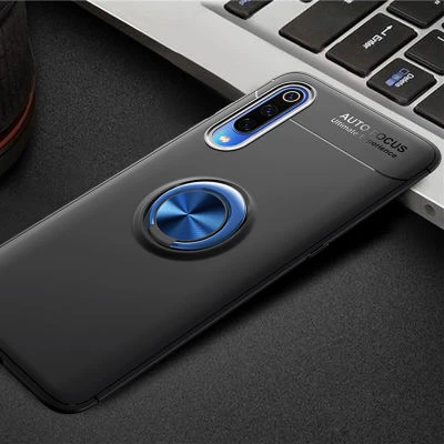 Samsung Galaxy A70 Ultra Koruma Sağlayan Stant Özellikli Yüzüklü Ravel Silikon Kılıf Siyah Mavi