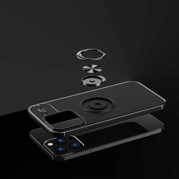 Samsung Galaxy M30S Ultra Koruma Sağlayan Stant Özellikli Yüzüklü Ravel Silikon Kılıf Siyah Kırmızı - 2