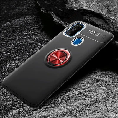 Samsung Galaxy M30S Ultra Koruma Sağlayan Stant Özellikli Yüzüklü Ravel Silikon Kılıf Siyah Kırmızı