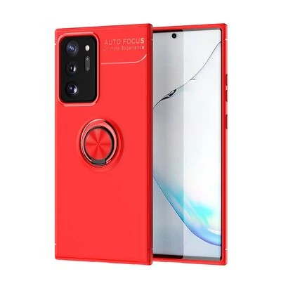 Samsung Galaxy Note 20 Ultra Ultra Koruma Sağlayan Stant Özellikli Yüzüklü Ravel Silikon Kılıf Kırmızı
