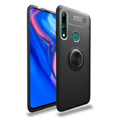 Huawei Y9 Prime 2019 Ultra Koruma Sağlayan Stant Özellikli Yüzüklü Ravel Silikon Kılıf Siyah