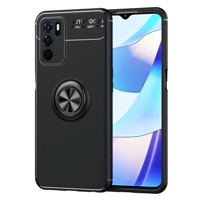 Oppo A16 Ultra Koruma Sağlayan Stant Özellikli Yüzüklü Ravel Silikon Kılıf Siyah
