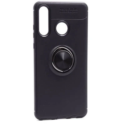 Huawei P30 Lite Ultra Koruma Sağlayan Stant Özellikli Yüzüklü Ravel Silikon Kılıf Siyah