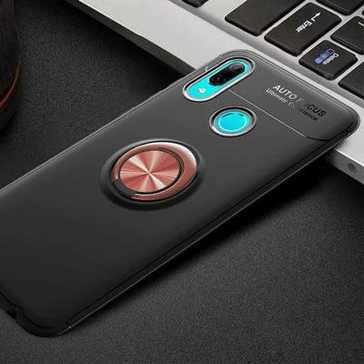 Huawei Y6 2019 Ultra Koruma Sağlayan Stant Özellikli Yüzüklü Ravel Silikon Kılıf Siyah Rose