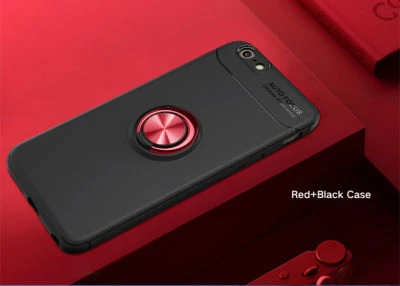 iPhone 8 Ultra Koruma Sağlayan Stant Özellikli Yüzüklü Ravel Silikon Kılıf Siyah Kırmızı