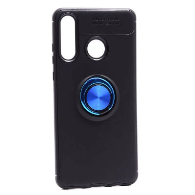 Huawei P30 Lite Ultra Koruma Sağlayan Stant Özellikli Yüzüklü Ravel Silikon Kılıf Siyah Mavi