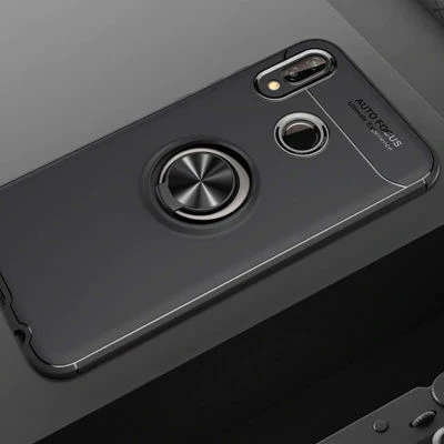 Huawei P Smart 2019 Ultra Koruma Sağlayan Stant Özellikli Yüzüklü Ravel Silikon Kılıf Siyah