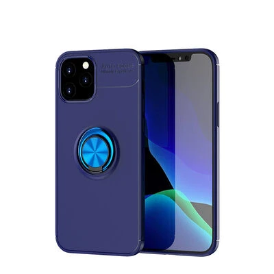 iPhone 12 Pro Max Ultra Koruma Sağlayan Stant Özellikli Yüzüklü Ravel Silikon Kılıf Mavi