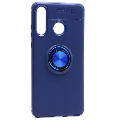 Huawei P30 Lite Ultra Koruma Sağlayan Stant Özellikli Yüzüklü Ravel Silikon Kılıf Mavi