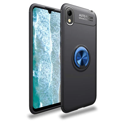 Huawei Y5 2019 Ultra Koruma Sağlayan Stant Özellikli Yüzüklü Ravel Silikon Kılıf Siyah Mavi