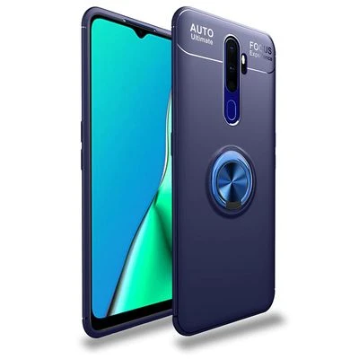 Oppo A5 2020 Ultra Koruma Sağlayan Stant Özellikli Yüzüklü Ravel Silikon Kılıf Mavi