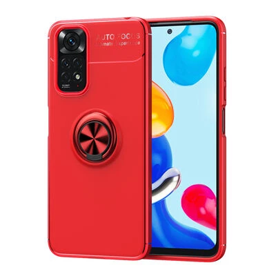 Redmi Note 11 Global Ultra Koruma Sağlayan Stant Özellikli Yüzüklü Ravel Silikon Kılıf Kırmızı