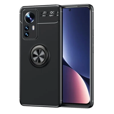 Xiaomi Mi 12 Pro Ultra Koruma Sağlayan Stant Özellikli Yüzüklü Ravel Silikon Kılıf Siyah