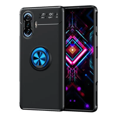 Redmi K40 Gaming Ultra Koruma Sağlayan Stant Özellikli Yüzüklü Ravel Silikon Kılıf Siyah Mavi