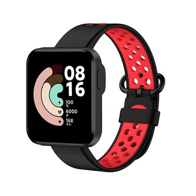 TechnoGuru  Xiaomi Redmi Watch 2 Lite Delikli Suya Dayanıklı Silikon Kordon KRD02  Siyah Kırmızı