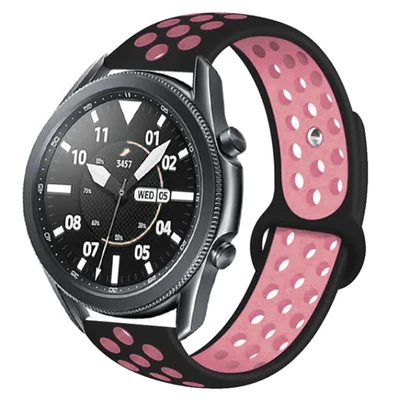 TechnoGuru  Huawei GT2 46mm Delikli Suya Dayanıklı Silikon Kordon (22mm) KRD02  Siyah Pembe