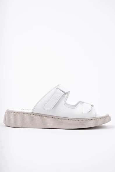 Muggo MORGEN Hakiki Deri Çift Bantlı Ayarlanabilir Ortopedik Günlük Kadın Terlik - 10