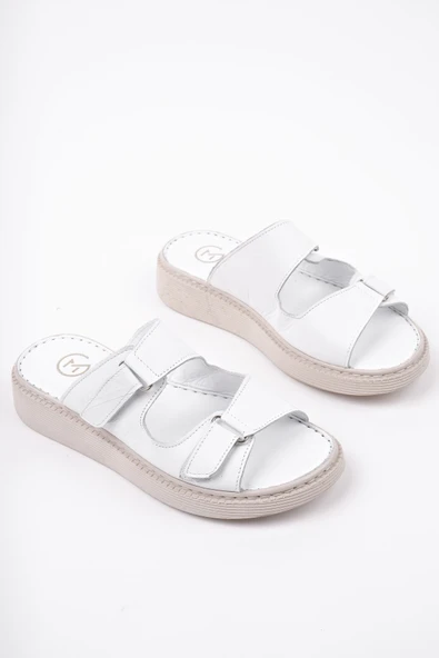 Muggo MORGEN Hakiki Deri Çift Bantlı Ayarlanabilir Ortopedik Günlük Kadın Terlik - 9