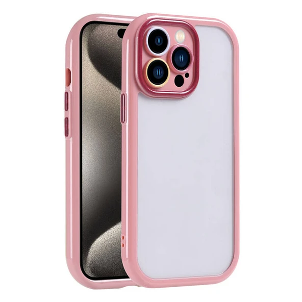 iPhone 15 Pro Max Kılıf Kamera Korumalı Renkli Kenar ve Çerçeve Tasarımlı Vitamin Kapak Mürdüm