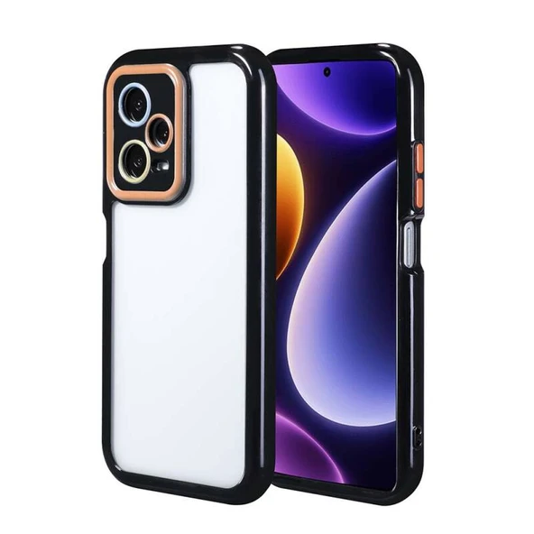 Redmi Note 12 Pro Plus 5G Kılıf Kamera Korumalı Renkli Kenar ve Çerçeve Tasarımlı Vitamin Kapak Siyah