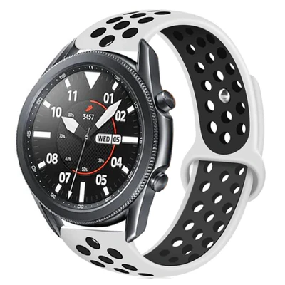 TechnoGuru  Huawei GT2 46mm Delikli Suya Dayanıklı Silikon Kordon (22mm) KRD02  Beyaz Siyah