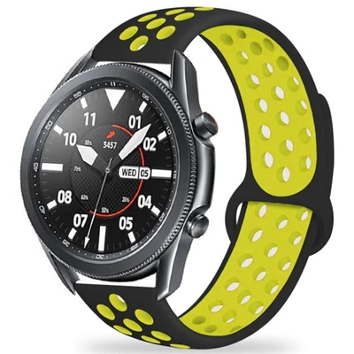 TechnoGuru  Huawei GT2 46mm Delikli Suya Dayanıklı Silikon Kordon (22mm) KRD02  Siyah Sarı