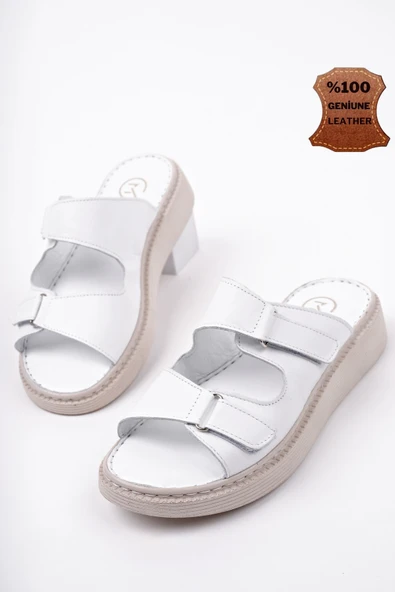 Muggo MORGEN Hakiki Deri Çift Bantlı Ayarlanabilir Ortopedik Günlük Kadın Terlik - 8