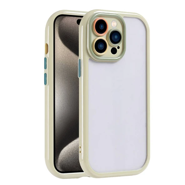iPhone 15 Pro Kılıf Kamera Korumalı Renkli Kenar ve Çerçeve Tasarımlı Vitamin Kapak Yeşil