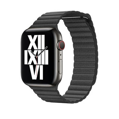 TechnoGuru  Apple Watch 44mm Suya Dayanıklı Pu Deri Lop Kordon KRD09  Siyah